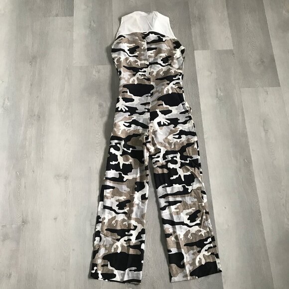 JC SE CASTELBAJAC PARIS SILK JUMPSUIT CAMO BLACK WHITE BROWN 36 - Picture 4 of 11